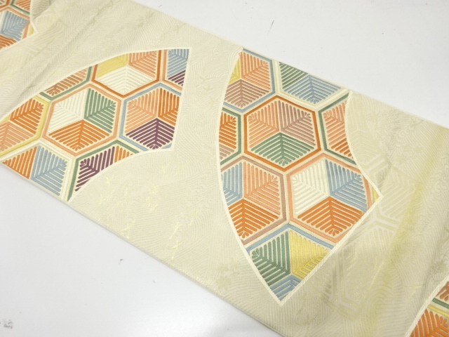 JAPANESE KIMONO / ANTIQUE FUKURO OBI / SILK / WOVEN JIGAMI & YOUNG PINE & KIKKO